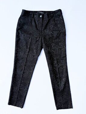 Black Jacquard Slim Ankle Dress Pants, Floral, 8P, Party Pants, NWOT Nue Options
